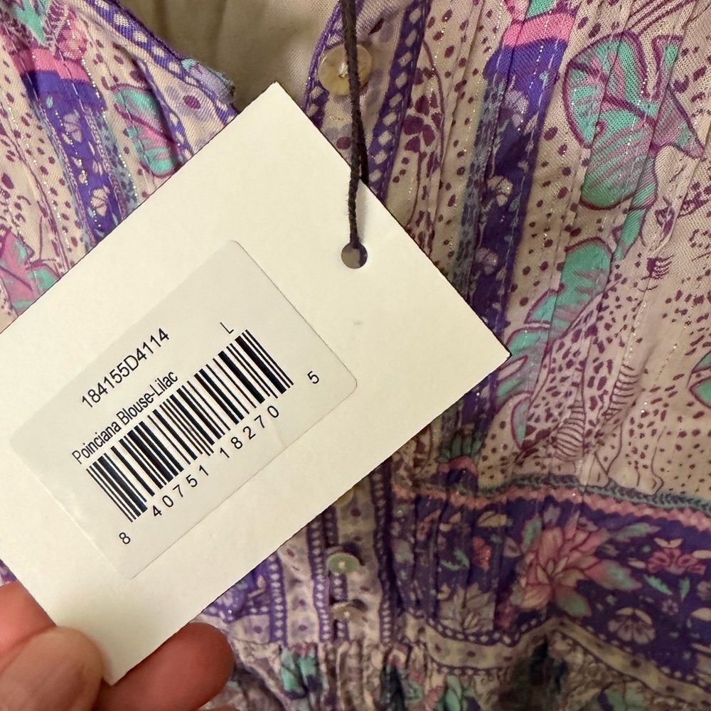 Spell Floral Lavender Peasant Tunic with Teal Accents - Picture 4 of 8